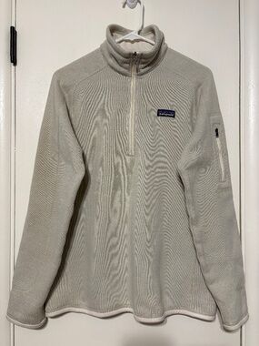 Patagonia #25617 Women's Better Sweater 1/4-Zip Fleece Pullover L Cream Logo